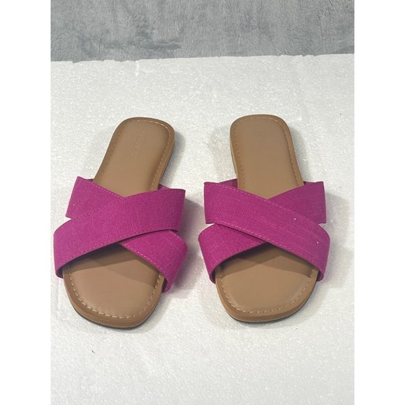 Old Navy womens size 8 Pink Linen Cross Strap Sandals - Picture 4 of 16